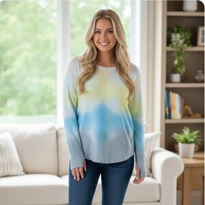 NWT Theo & Spence Rainbow Stripe Tie-Dye Lounge Top 1X Thumbhole Pullover Womens